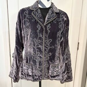 Laura‎ Ashley Vintage Y2K Velvet Embroidered Blazer Purple Romantic Victorian PL